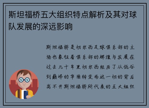 斯坦福桥五大组织特点解析及其对球队发展的深远影响